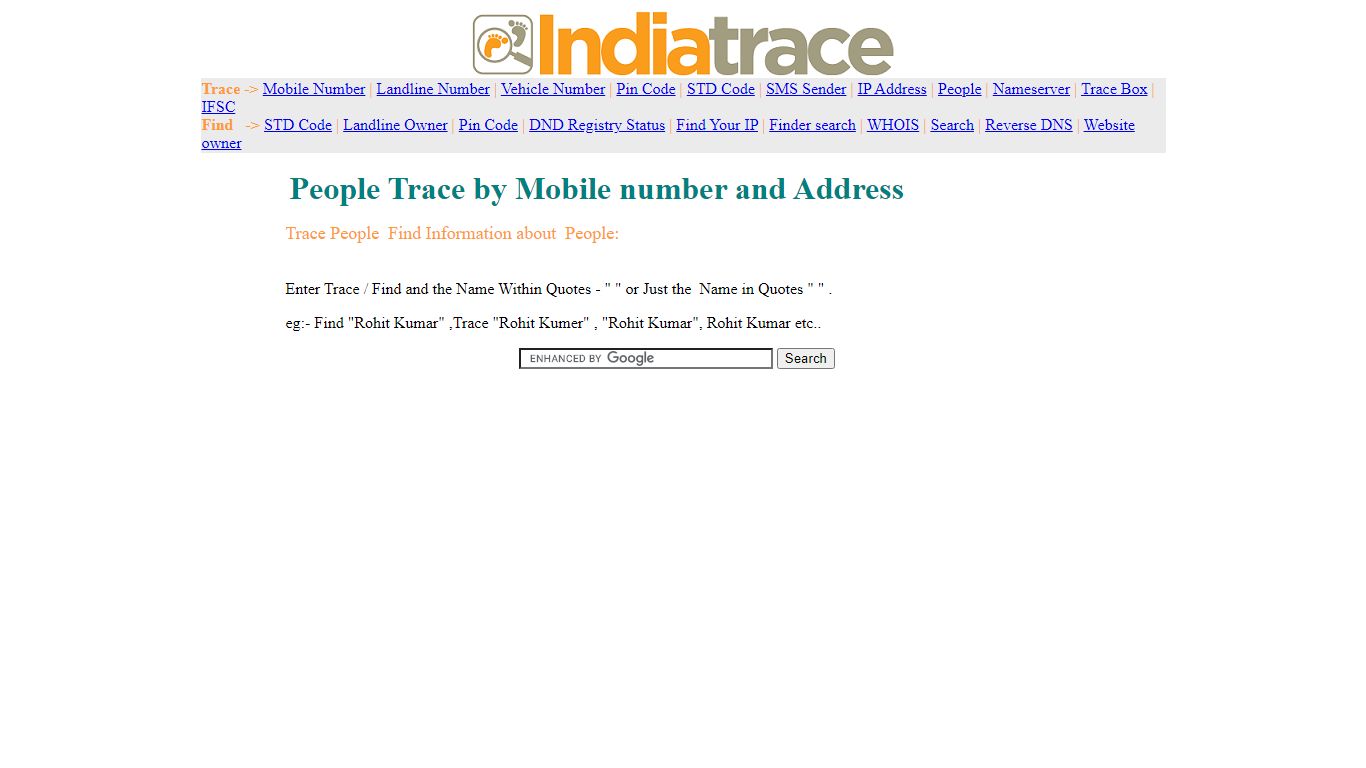 People Trace by Mobile number and Address - IndiaTrace.com